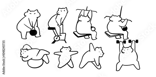 Cat x Gym, Fitness, Workout Set Illustration | Cute Minimalist Doodle Vector for Exercise-Themed Designs