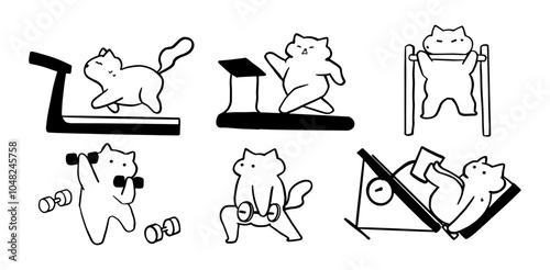 Cat x Gym, Fitness, Workout Set Illustration | Cute Minimalist Doodle Vector for Exercise-Themed Designs