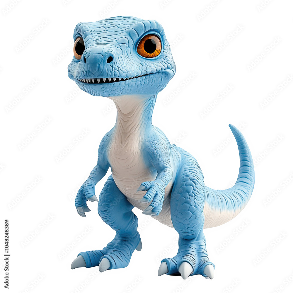 Blue Velociraptor dinosaur 3d icon PNG, cartoon style minimal on transparent, isolate on white background