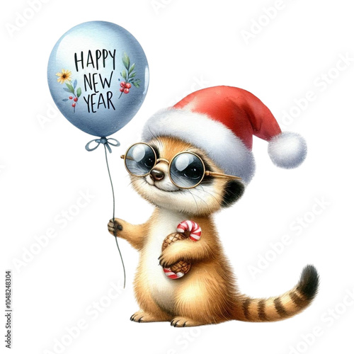 The cutest animal in the world holding a balloon Clipart Watercolor 