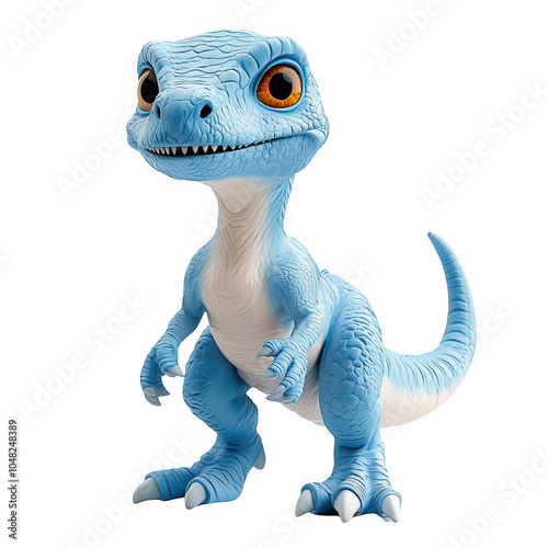 Obraz na płótnie Blue Velociraptor dinosaur 3d icon PNG, cartoon style minimal on transparent, isolate on white background w salonie