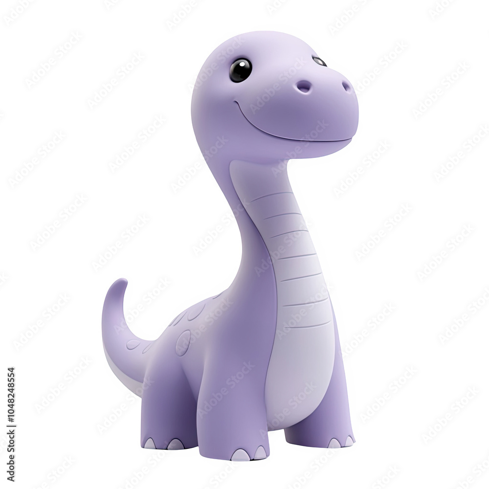 Purple Brachiosaurus dinosaur 3d icon PNG, cartoon style minimal on transparent, isolate on white background