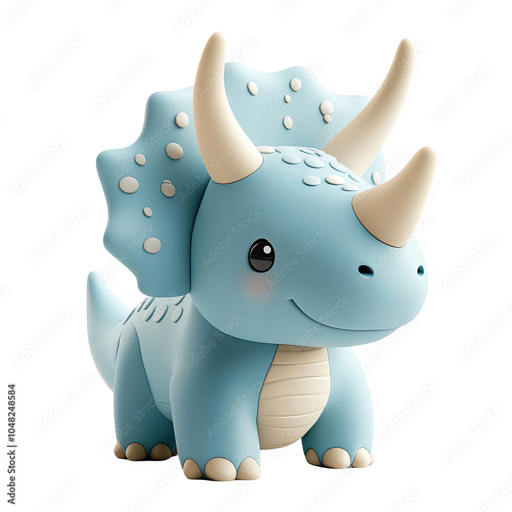 Blue Triceratops dinosaur 3d icon PNG, cartoon style minimal on transparent, isolate on white background