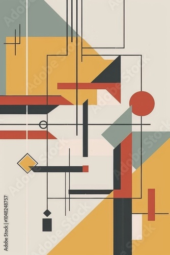 Abstract Geometric Composition in Warm Tones: Modern Art Design Featuring Bold Shapes, Lines, and Color Contrasts for Creative Inspiration. photo