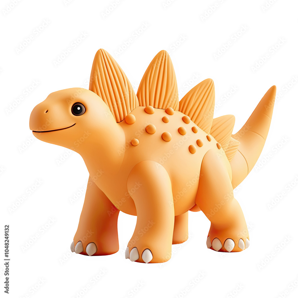 Orange Stegosaurus dinosaur 3d icon PNG, cartoon style minimal on transparent, isolate on white background
