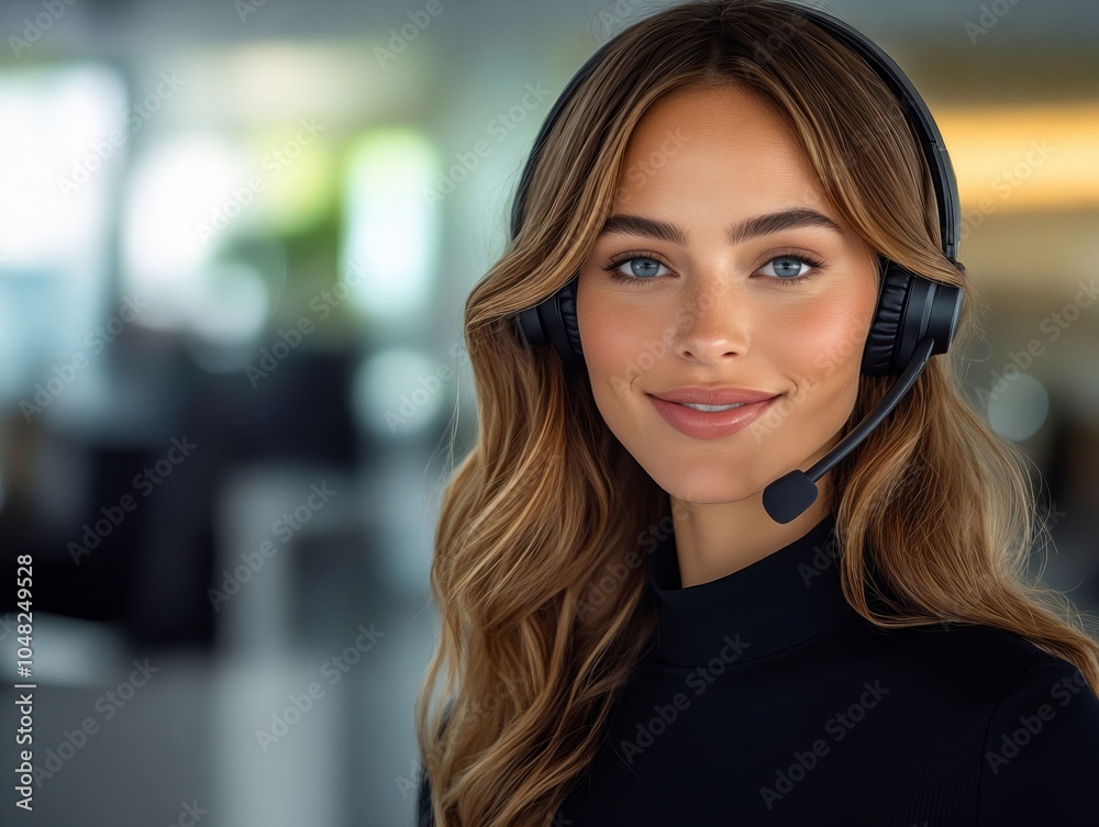 A woman wearing a headset in an office setting