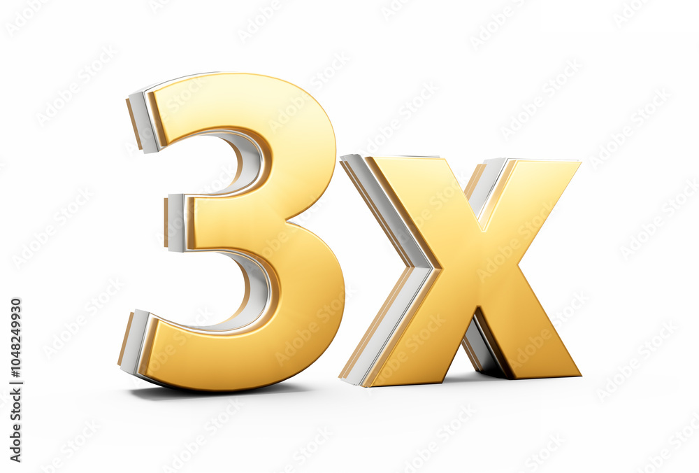 Obraz premium Golden Shiny 3x Symbol Three x Icon For Advertising And Dynamic Sales Presentations 3D Illustration