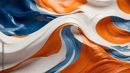 Colorful Abstract Paint Swirl With Orange, Blue, and White Textures Creating a Vibrant Artistic Effect