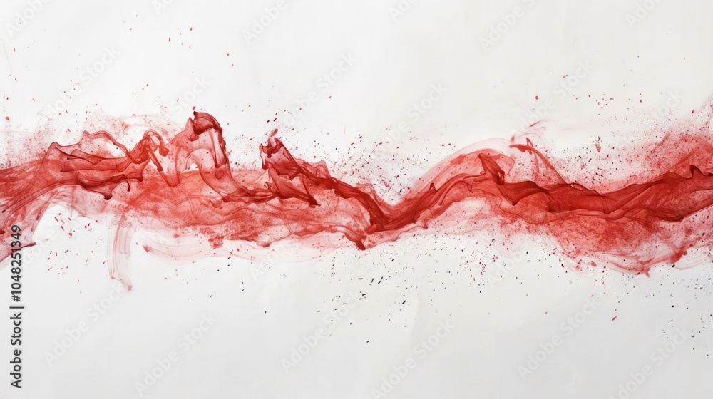Abstract Red Ink Swirl with Scattered Particles on White Background Abstract Red Ink Swirl with Scattered Particles on White Background