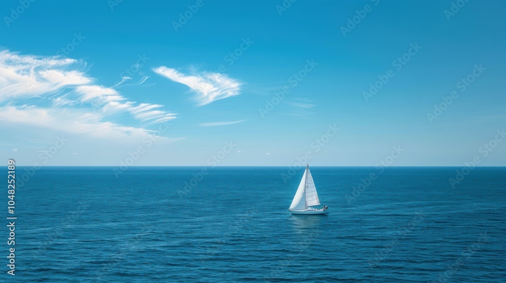 Obraz premium A sailboat glides across a calm blue sea under a clear sky. AI.