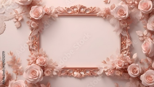 Vintage Floral Frame Design with Ornate Lace Border for Elegant Wedding Invitations