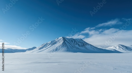 Snow-Covered Mountains and a Vast Expanse of White in an Arctic Landscape photo