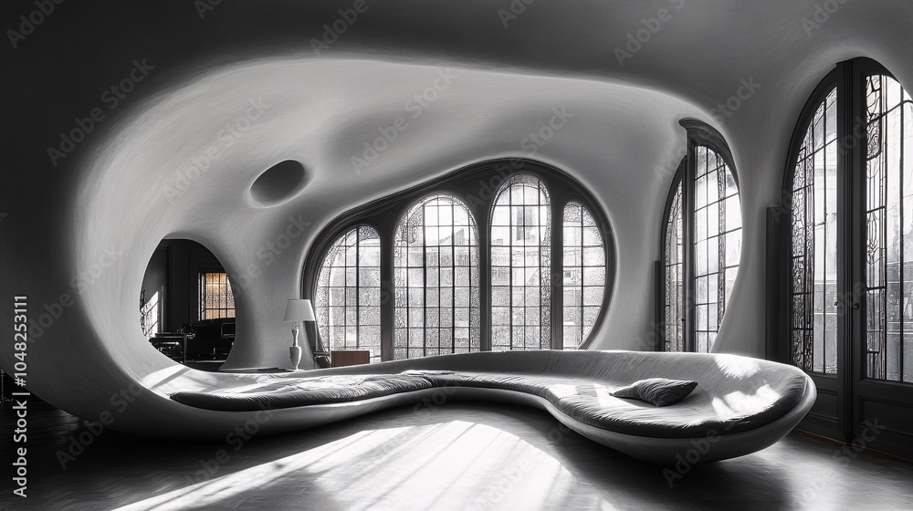 Fototapeta premium Modern Wide Angle Capture of Unique Sculptural Interior