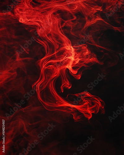 Photo of red smoke swirling against a dark background, creating an intense and mysterious abstract effect