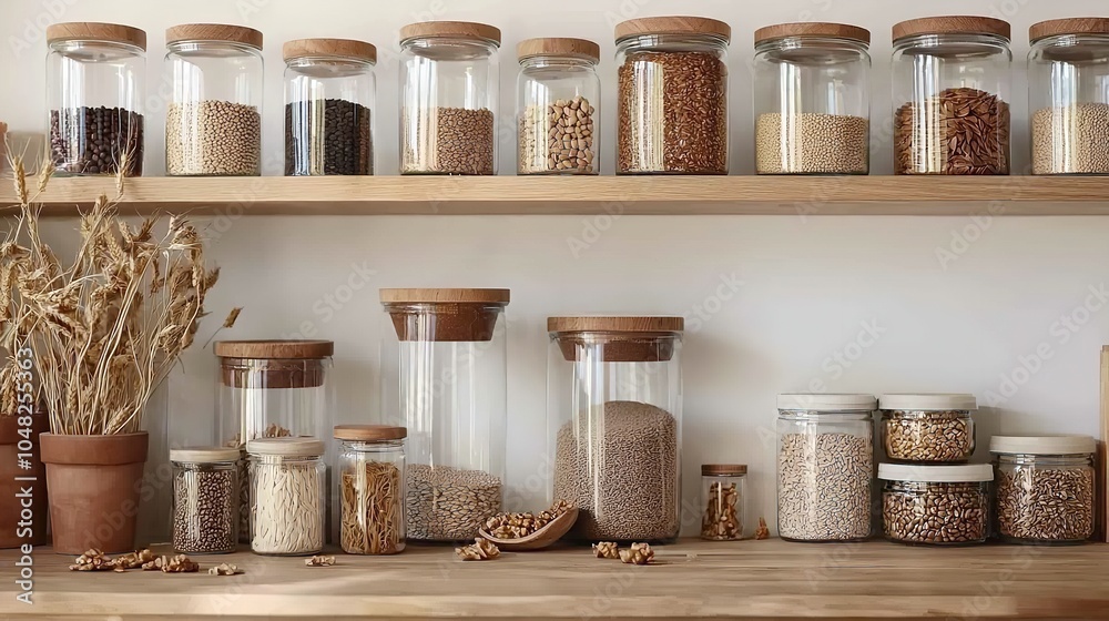 Fototapeta premium An assorted dried beans in glass jars, dried beans