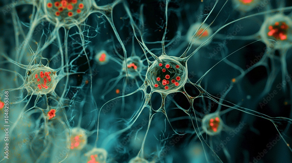Microscopic Cells with Glowing Organelles Microscopic Cells with Glowing Organelles