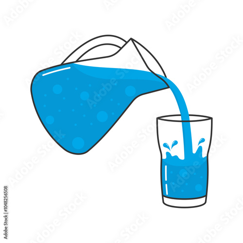 Illustration of Water Pouring from Jug into Glass