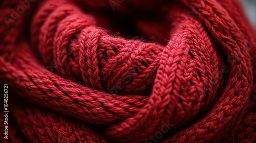 Cozy Red Knitted Scarf on a Soft Background, Perfect for Winter Fashion and Stylish Accessories