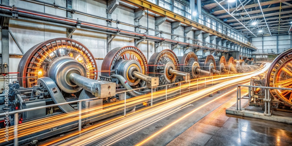 Fototapeta premium Night Photography of Electric Motor Systems in Industrial Settings with Dynamic Lighting Effects