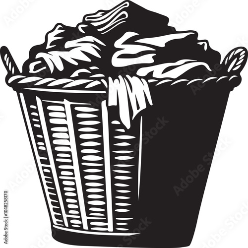 busket with dirty clothes silhouette vector art illustration