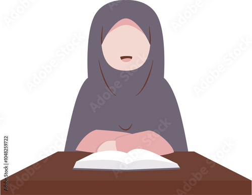 Muslim woman reading a book illustration