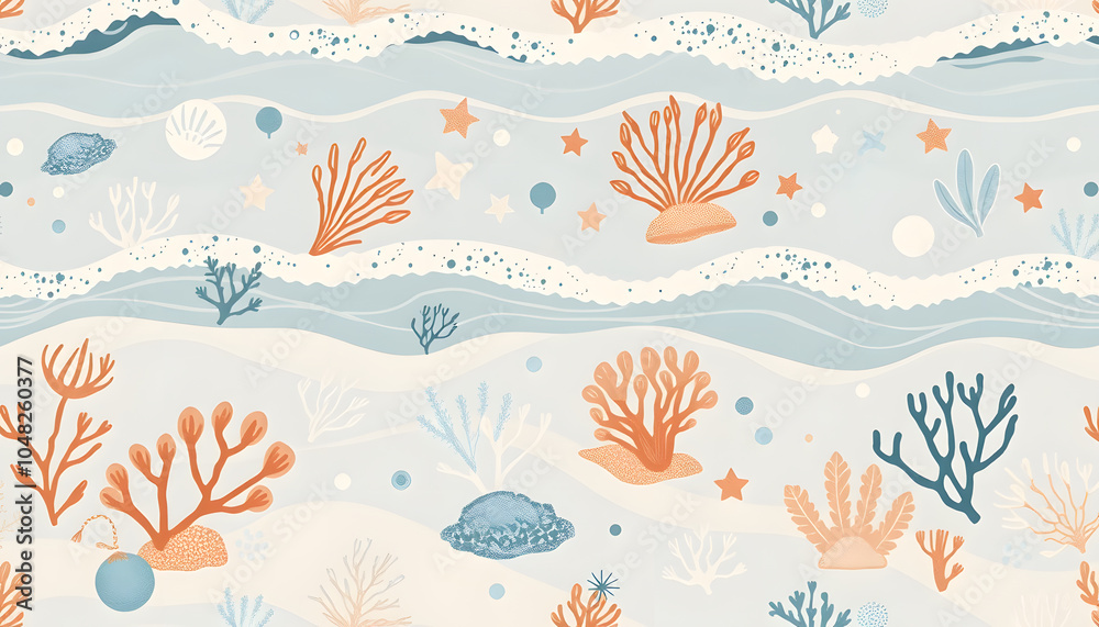 Fototapeta premium Serene Ocean Wave and Coral Reef Pattern.