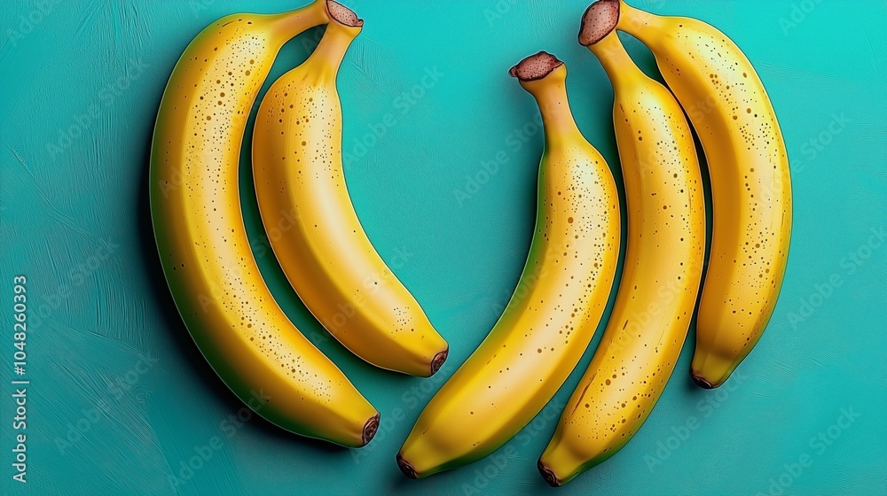 Delightful Arrangement of Ripe Bananas on Teal Surface Delightful Arrangement of Ripe Bananas on Teal Surface