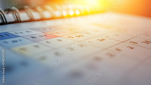 Calendar Dates. A close-up of a calendar showing color-coded time.