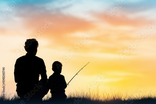 Dad And His Son Fishing At ...