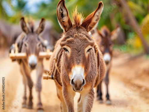 Traditional Donkey Cart in Countryside Surroundings