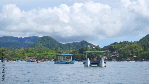 Tour boat for tourist and divers at Sabang and Rubiah island. Beautiful landscape of Sabang island in Sumatera, Indonesia