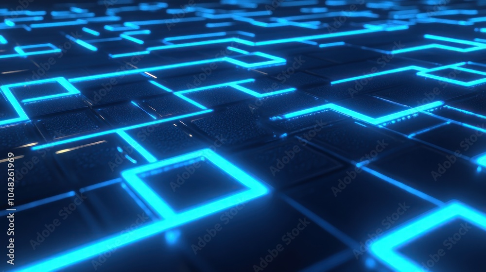Abstract Blue Neon Light Pattern on Black Tiles Abstract Blue Neon Light Pattern on Black Tiles