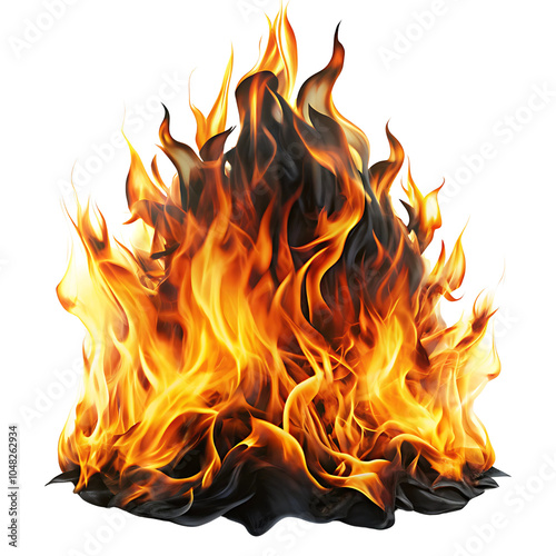 Black Fire and Flames on a White Background