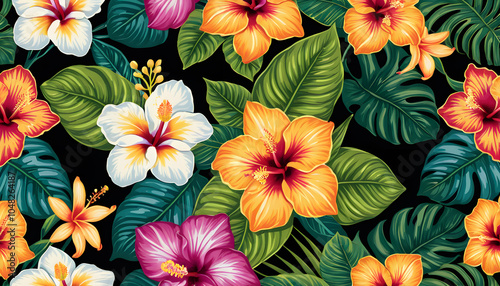 Vibrant Tropical Flower Bloom Pattern.