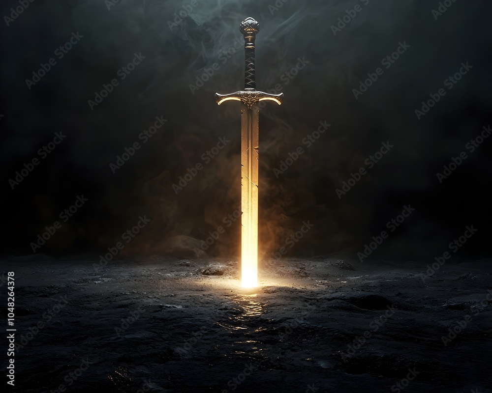 Naklejka premium Sword of Justice Piercing Through Darkness Illuminating the Path to Dispel Corruption