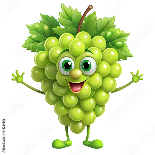 Cartoon Illustration of Green Grapes Fruit on a Transparent Background