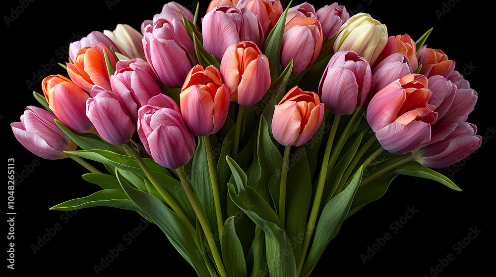 Fototapeta premium The tulips are fresh and blooming, arranged together in a simple yet elegant display, perfect for a cheerful spring setting