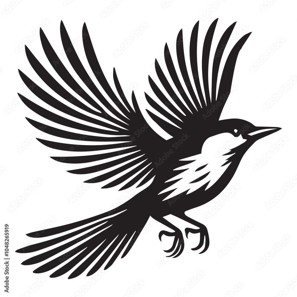 Fototapeta premium Clarks nutcracker Bird illustration in black and white - Clarks nutcracker Silhouette Design 