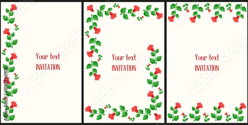 Set greeting Postcard cover template design with cartoonish style summer Flowers Frame. Wedding invitation with copy space. Vector illustration can used greeting poster card cover print. 