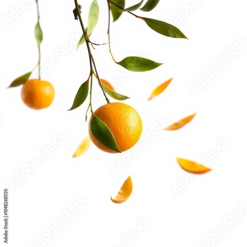 Falling orange isolated on white background clipping path full depth of field