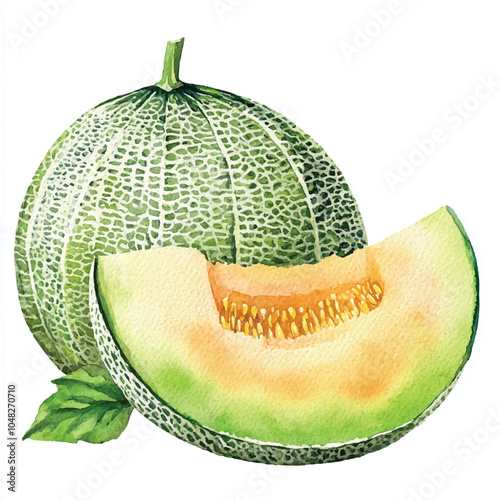 Melon fruit watercolor clipart illustration