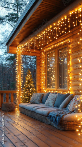 festive terrace decorated w...