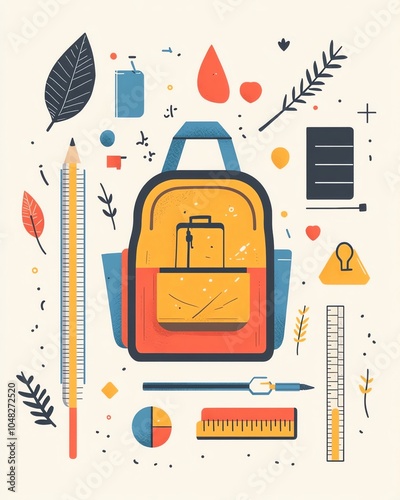 Clipart flat art style icon of travel essentials, including a passport, sunglasses, a boarding pass, and a small camera, in pastel tones