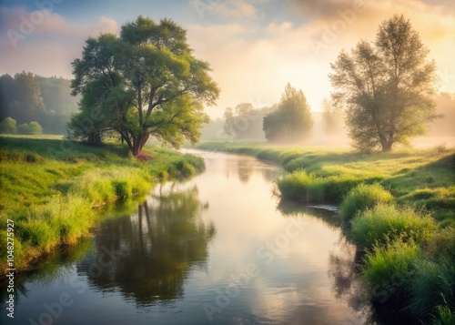 Wallpaper Mural Serene Summer Foggy Morning in Rural Woodland with Misty Creek and Alder Trees Torontodigital.ca