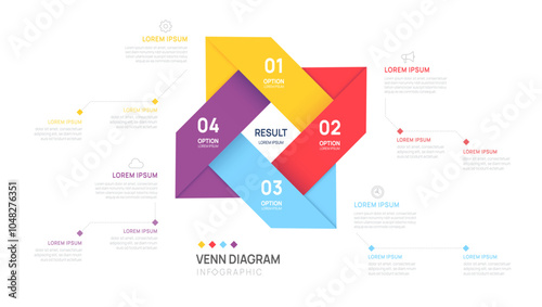 Infographic Venn diagram chart hexagonal template for business start up presentation with venn diagram elements vector illustration.