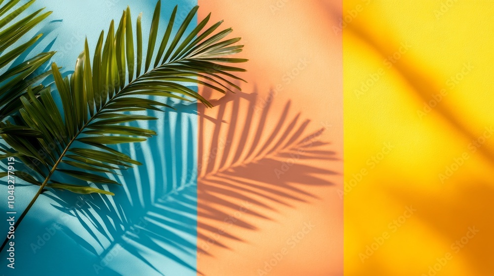 Fototapeta premium Tropical Palm Leaves Casting Shadows on a Colorful Background