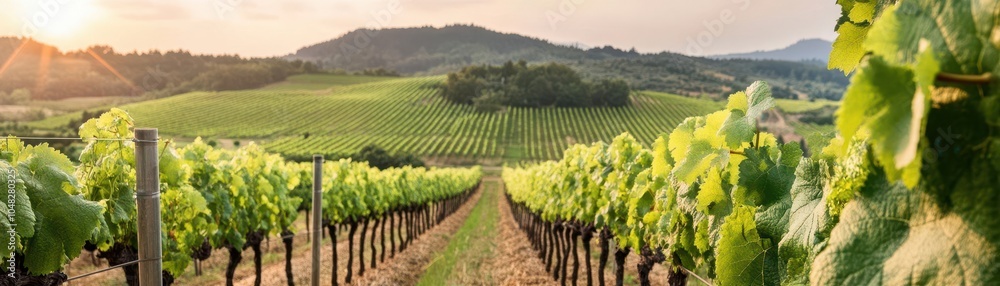 Fototapeta premium Organic vineyard using natural pest control, promoting biodiversity in agriculture