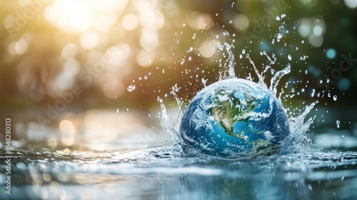 Abstract Earth Planet Background with Water Splash for Environmental Awareness