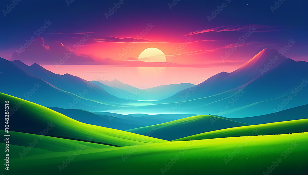 Obraz premium epic fantasy landscape vibrant sky valleys hills mythical skies