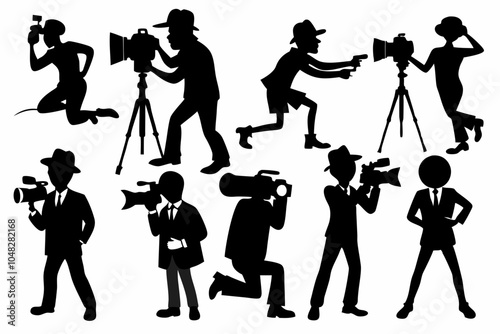 photographer different pose silhouette vector set